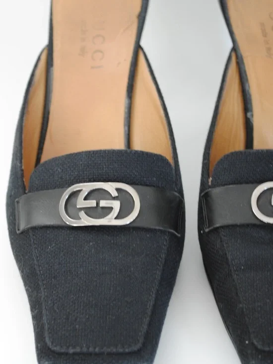 Gucci Black Mid-Heel Logo Mules - Picture 4 of 5
